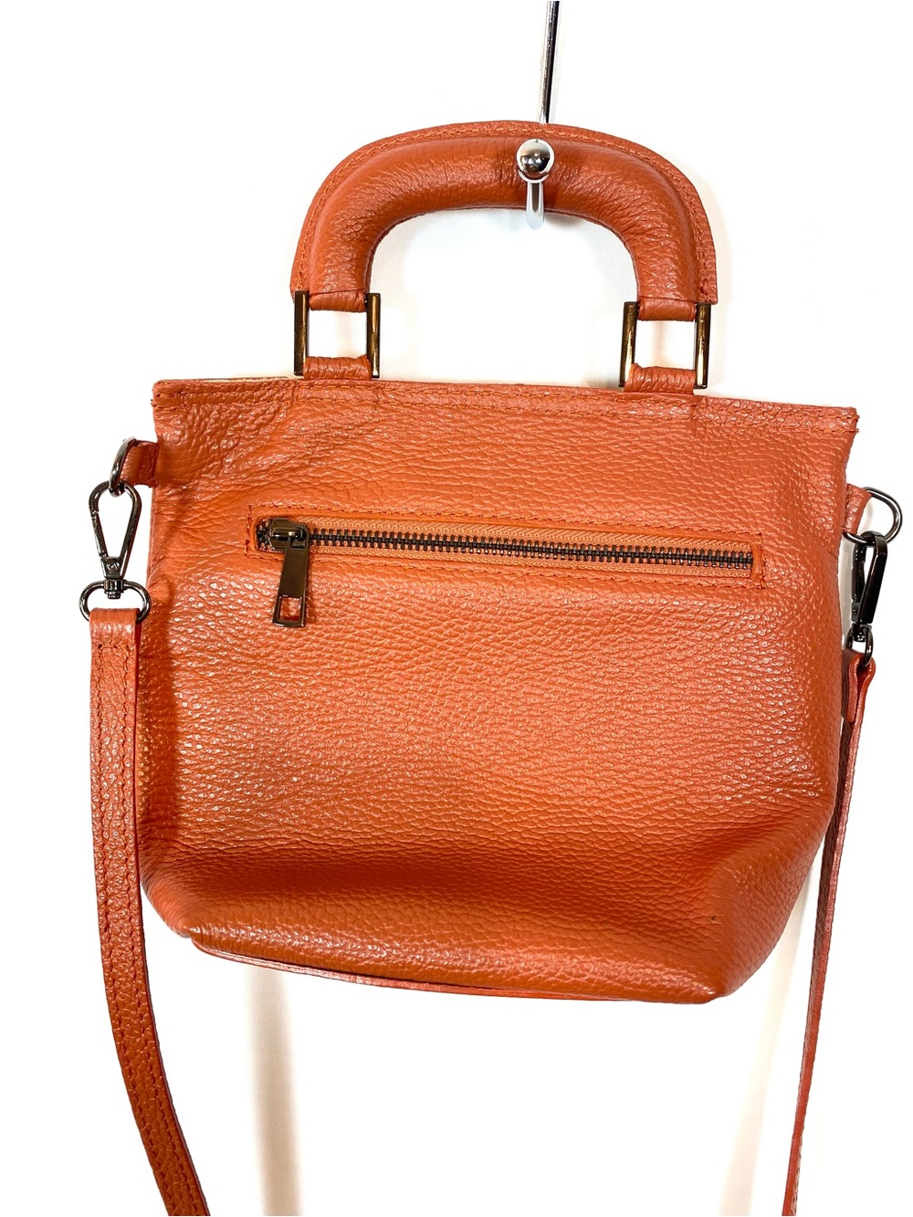 VIOLA CASTELLANI Orange Leather Convertible Handbag Crossbody Purse - Picture 5 of 10